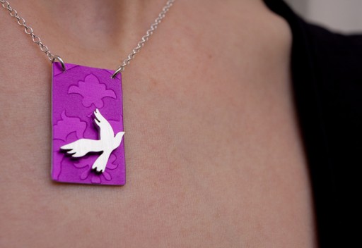 Small aluminum pendant - dove on pink (08-DSP-P)