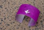 Wide aluminium cuff - blackbird on pink (08-BWC-P)