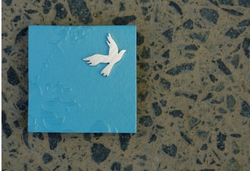 Large aluminium brooch - dove on turquoise (08-DLB-T)